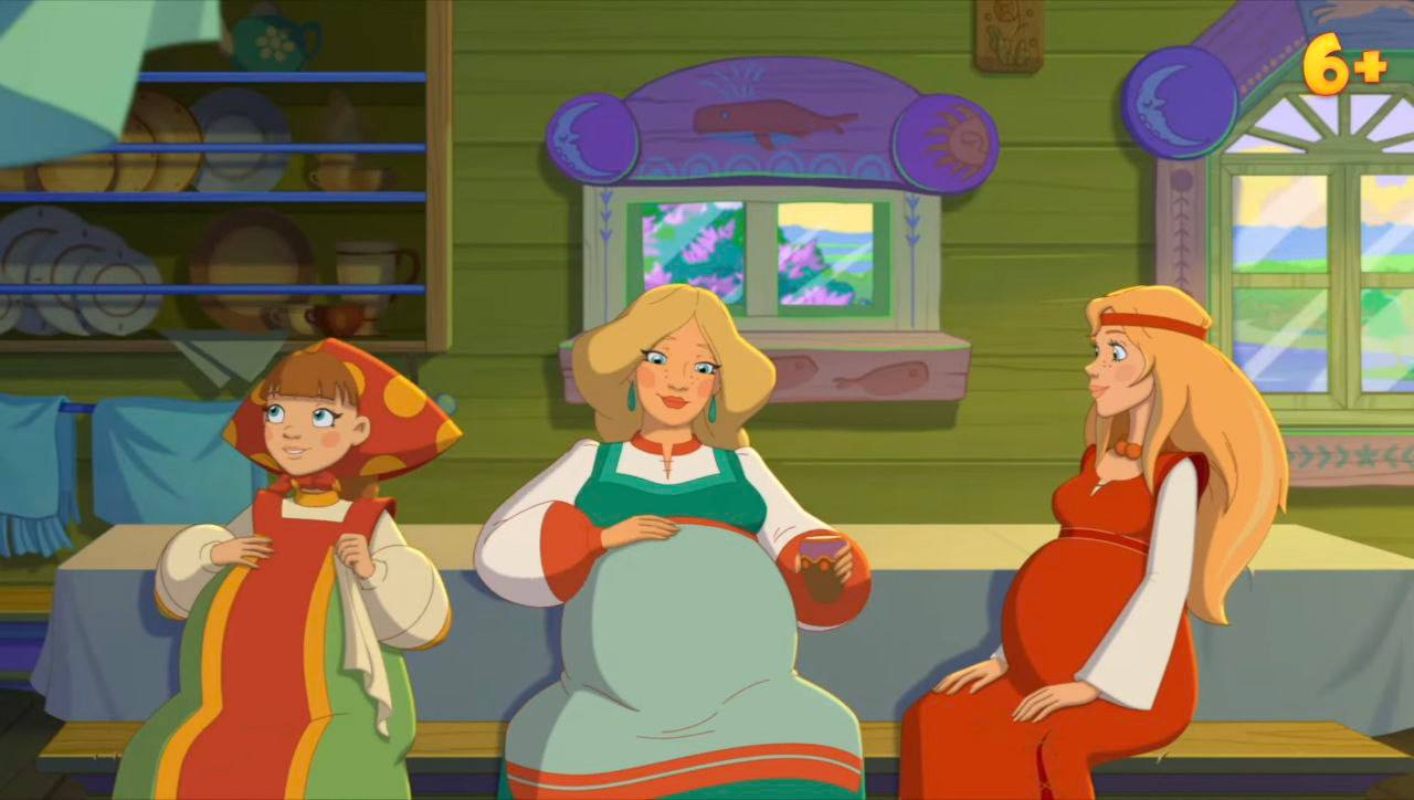 В новой части Три богатыря жены главных героев забеременели Тренд на семью перешел и в культовый мультфильм Судя по трейлеру роды у всех трех женщин прошли успешно и одновременно Выход мультфильма Три богатыря и свет клином намечен на 25 декабря