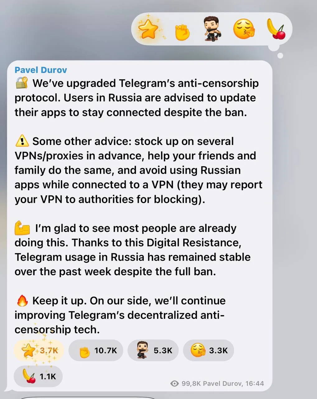 Дуров призвал россиян обновить Telegram так как в новой версии появится протокол для обхода замедления Кстати Хабаровск