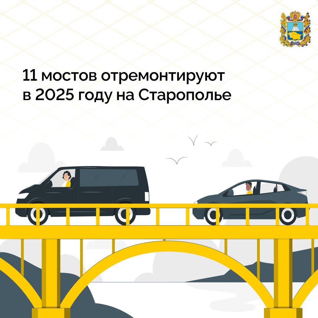 В регионе с 2025 года стартует нацпроект «Инфраструктура для жизни»  За счет господдержки отремонтируют 6 мостов краевого значения в Новоалександровском, Красногвардейском, Минераловодском, Труновском и Туркменском округах.    На местных дорогах планируют реконструировать мост в селе Рагули Апанасенковского округа и отремонтировать три моста в Новоселицком, Китаевском и Падинском селах Новоселицкого округа.   «С 2022 года отремонтировали и восстановили уже 22 моста. Эту работу продолжим в рамках обновленного нацпроекта», — рассказал губернатор Ставрополья Владимир Владимиров.