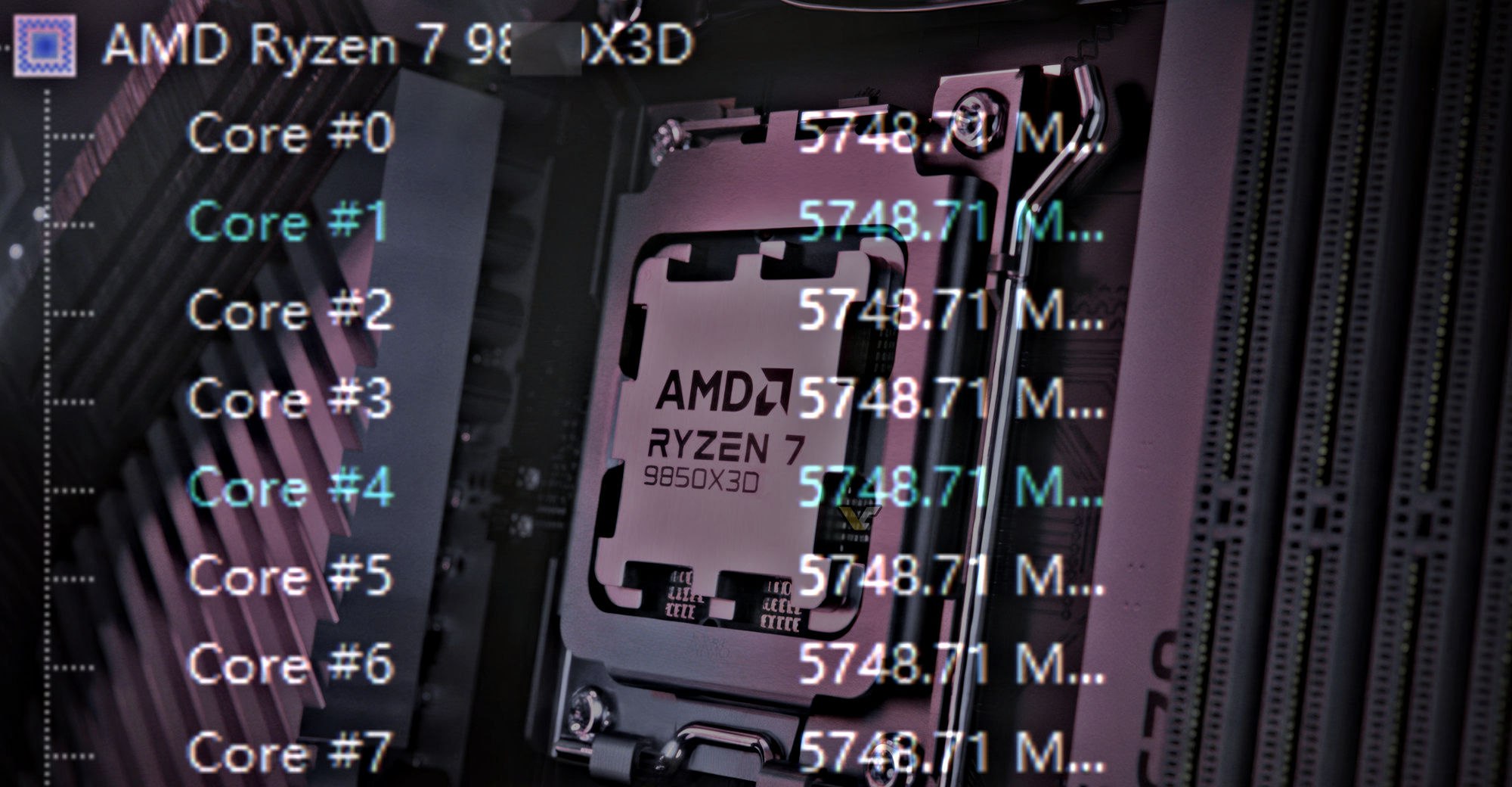 Новый кандидат на выгорание Ryzen 7 9850X3D разгоняется до 5 75 ГГц Крупные СМИ уже получили на руки новый лучший игровой чип и не все готовы придерживаться NDA Пользователь OC Beer с форума Overclock сообщил что 9850X3D без проблем гонится до 5 75 ГГц с использованием обычных систем охлаждения Да разница со стоковыми 5 6 ГГц невелика но тем не менее обычный 9800X3D в таких же условиях берет лишь 5 5 ГГц так что AMD действительно улучшила качество кремния Поможет ли это от внезапных сгораний покажет только практика использования Мой Компьютер
