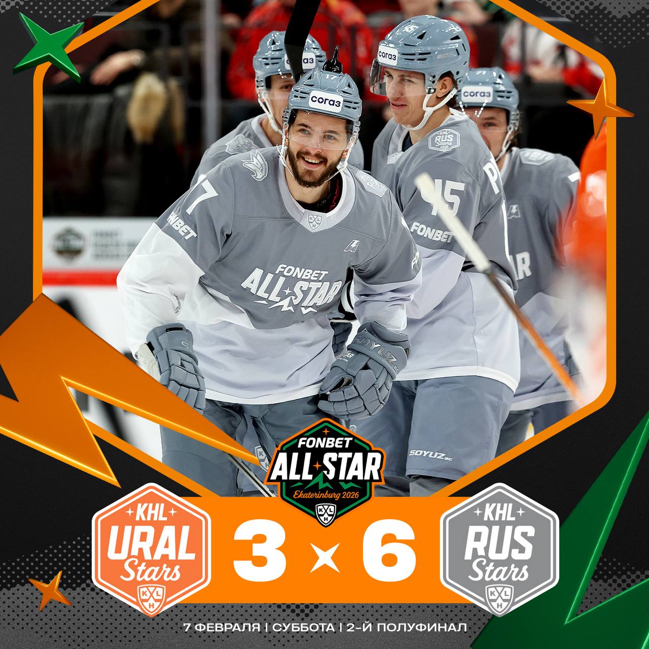 Три очка Константина Окулова и Андрея Белозёрова принесли команде KHL RUS Stars место в финале Фонбет Матча Звёзд КХЛ   KHLAllStar