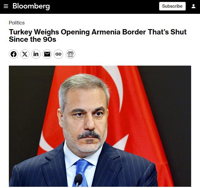 В течение следующих шести месяцев Турция может открыть сухопутную границу с Арменией источники Bloomberg Подпишись на Без Тормозов Подпишись также на Х Прислать новость