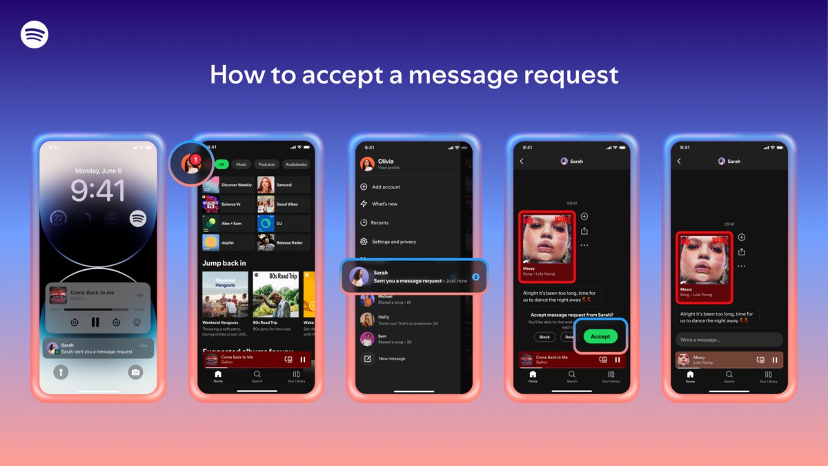 В Spotify появятся личные сообщения Они начнут работать в ближайшие дни в некоторых регионах но каких именно компания не уточнила Функция будет доступна как платным так и бесплатным пользователям старше 16 лет Они смогут обмениваться текстовыми сообщениями и аудиоконтентотм vc ru services 2180703