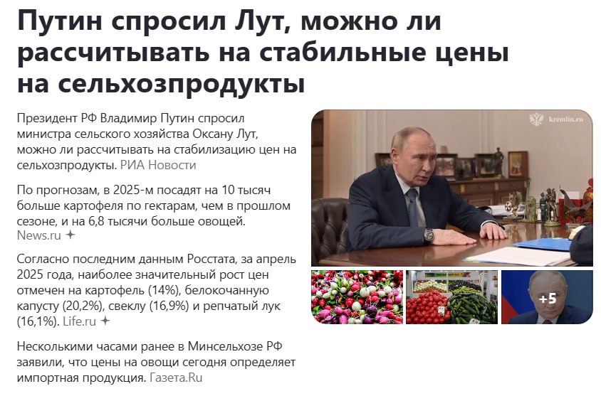 В России всё как всегда - повысились цены на картошку - на следующий год посадим её больше... НО что будет после этого, мозгов в министра не хватает... А будет падение цены и в результате разорение производителей, которые уйдут в небытие, а значит ещё через год ничего не посадят, что приведёт опять к взрывному росту цены продуктов... И так идёт уже не один десяток лет! Но при этом давать деньги на строительство новых овощехранилищ так и не стали, на выведение более качественных сортов тоже, на механизацию тем более. Так что ежегодно и дальше нам будут подкидывать новости - то сахар, то макарошки, то гречка, то картошка - всегда что-то будет резко дорожать раз в 2-3 года...