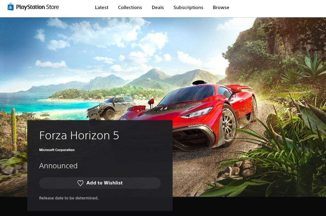 Forza Horizon 5 выйдет на PlayStation 5   В PS Store появилась страничка игры, её уже можно добавить в список желаемого. Релиз состоится весной 2025.