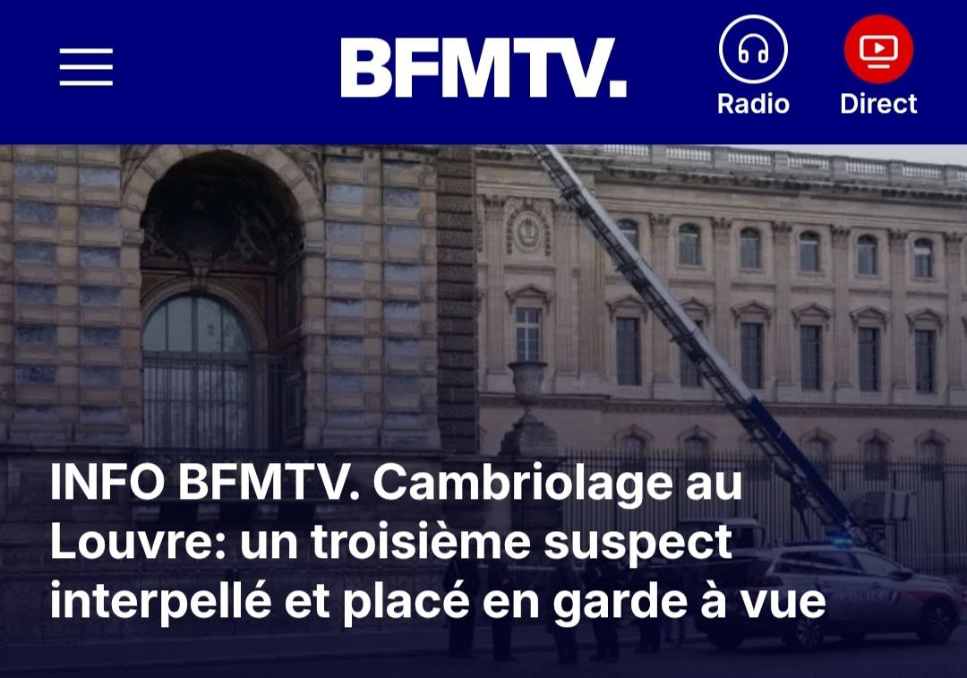 Во Франции задержали третьего подозреваемого в ограблении Лувра BFMTV Caucasian bureau