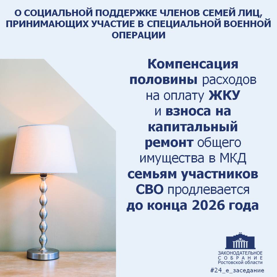 24 е заседание ЗСРО Депутаты продлили еще на год действие закона О социальной поддержке членов семей лиц принимающих участие в специальной военной операции Законодательное Собрание Ростовской области