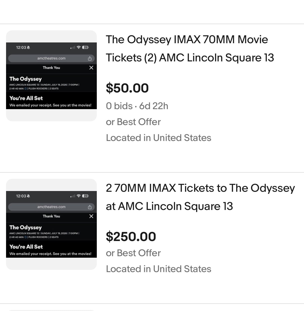 В США началась предпродажа билетов на «Одиссею» Нолана в IMAX — некоторые сеансы раскупили за 3 минуты.  Это первый случай, когда билеты продают за год до премьеры. Часть уже появилась на перепродаже по завышенной цене.