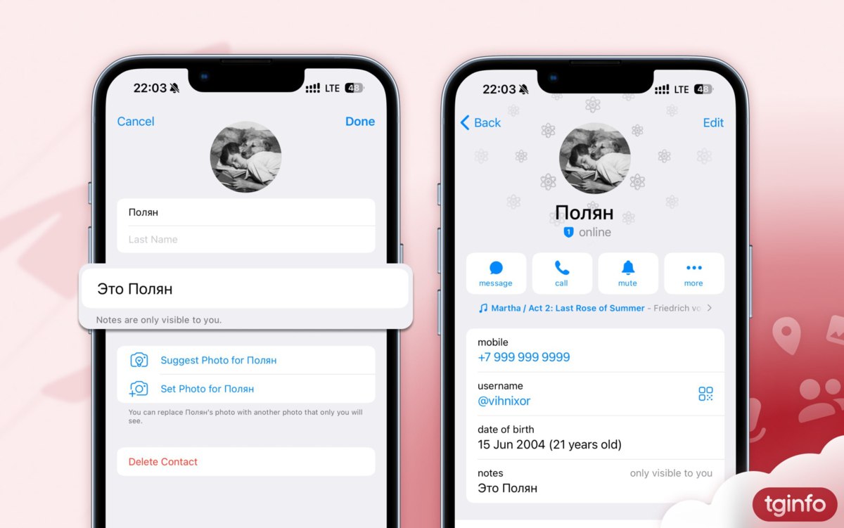 В бета версии Telegram для iOS обнаружили возможность добавлять заметки к контактам например можно написать это с работы или не брать трубку Сам контакт этот комментарий не увидит vc ru telegram 2230319