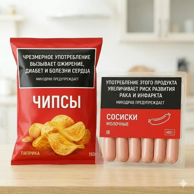 В России на чипсах сосисках и другой ультрапереработанной еде могут появиться предупреждения о возможных рисках для здоровья как на пачках сигарет Также обсуждается более жёсткий контроль за некоторыми пищевыми добавками включая диоксид титана E171 который используют в чипсах сладостях и ряде других продуктов Подпишитесь на нас в ТГ МАКС ВК Прислать материала