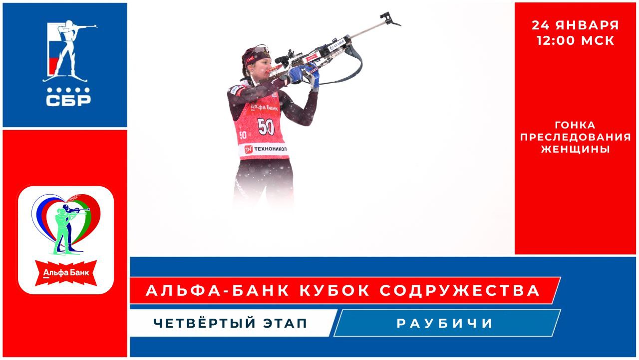 Врываемся в новый день Всего через час стартует женская гонка преследования на четвертом этапе Альфа Банк Кубка Содружества в Раубичах 24 января суббота 12 00 мск Готовимся поддерживать биатлонисток Смотрите трансляцию из Беларуси в нашем ВК