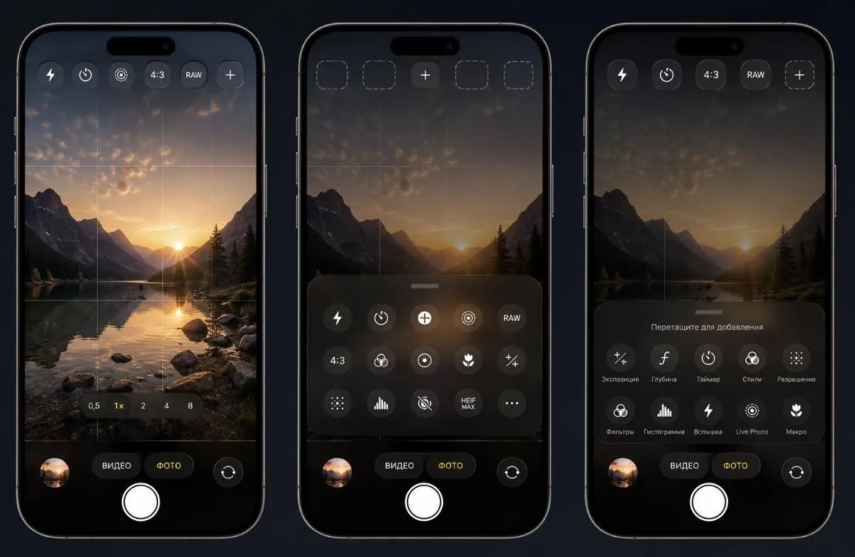 В iOS 27 появится новое приложение Камера с виджетами Siri режимом и ручными настройками Пользователи смогут самостоятельно выбирать какие элементы отображать в приложении вспышку таймер экспозицию глубину резкости стили фото разрешение и другие настройки Все элементы будут оформлены в виде виджетов которые можно свободно расставлять в верхней части интерфейса Для настройки появится специальная прозрачная панель выезжающая снизу экрана   www iphones ru 1371841 новости iphonesru