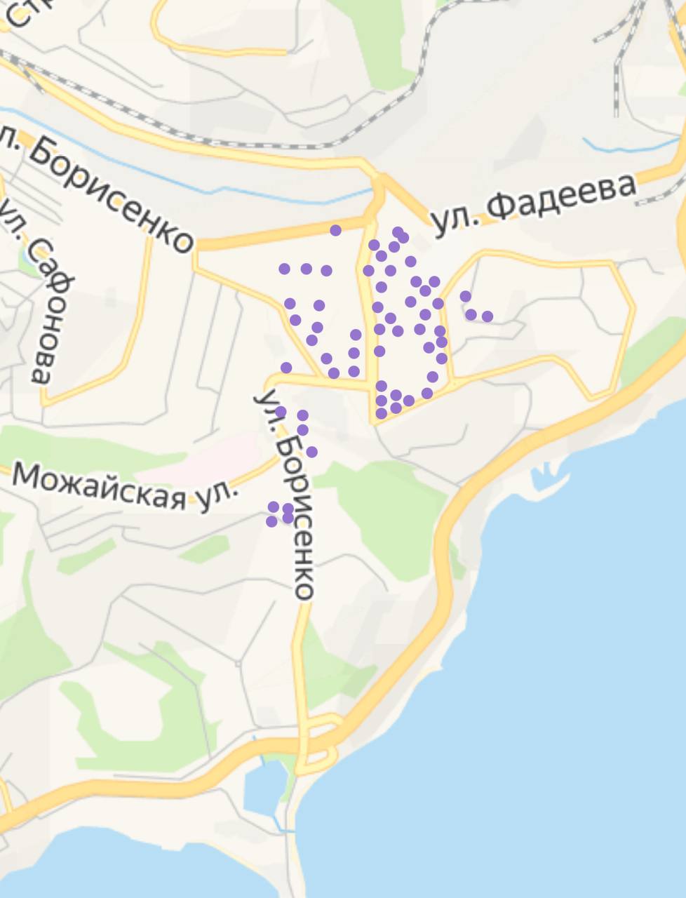 В Первомайском районе Владивостока без света остались около 60 адресов - аварийное отключение электроснабжения.   Басаргина ул.20 Борисенко ул.104, 104 стр.2, 104А, 104Б, 108, 72, 76, 92, 94, 96, 98 Добровольского ул.41, 43, 45 Монтажная ул.11Б, 15, 15А Сахалинская ул.1, 11, 15, 17, 17А, 19, 19А, 1А, 21, 25, 27, 29, 31, 32Б, 33, 34, 35, 36, 37, 38, 39, 3В, 4, 41, 43, 45, 47, 49, 5, 53, 53А, 55, 57, 59, 5А, 5Б, 5В, 61 Феодосийская ул.35, 37, 39, 46