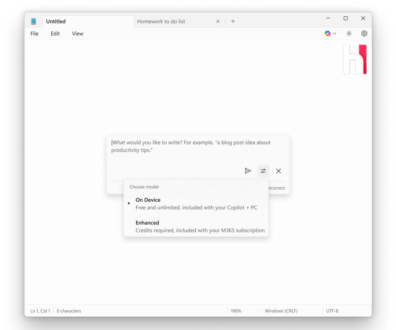 Блокнот в Windows 11 будет самостоятельно писать текст Microsoft добавит в приложение локальные ИИ функции станут доступны три режима Сводка Запись и Перезапись Текст можно будет генерировать и переписывать без интернета никакого облака и подписок на Microsoft 365 А также есть возможность переключаться между локальной и облачной моделью Этичный хакер