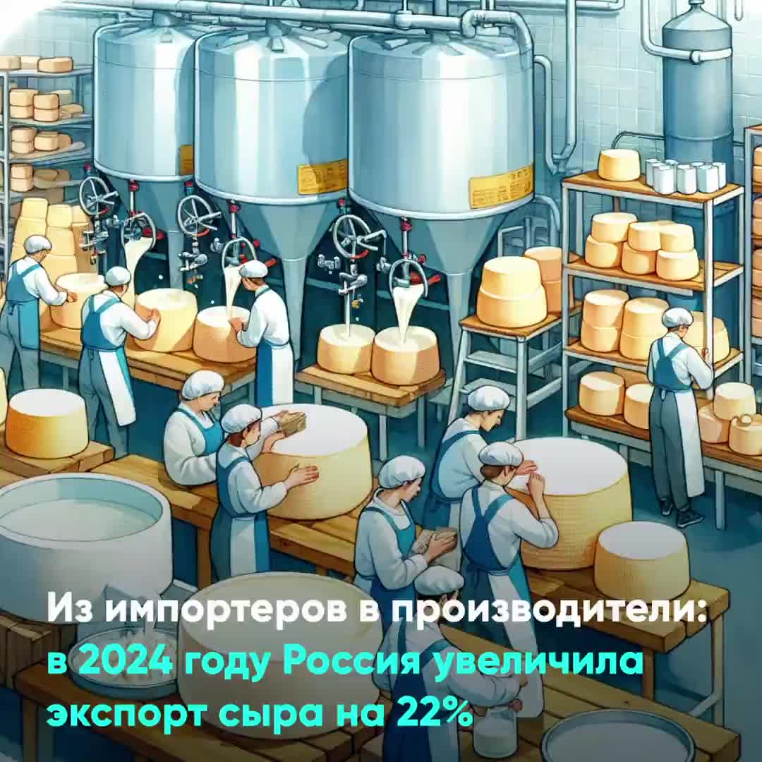 Россия увеличила экспорт сыра на 22% в 2024 году, поставки в Китай выросли в 4,5 раза