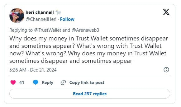 Деньги снова на месте!    Паника в криптомире: пользователи Trust Wallet жаловались на исчезающие балансы токенов   Один из них даже заявил, что чуть не получил сердечный приступ! Но команда Trust Wallet быстро исправила ситуацию.  Проблема касалась отображения балансов BNB и TWT. Разработчики заверили, что средства всегда были в безопасности, а баг устранён в кратчайшие сроки. Теперь кошелёк работает как часы!    Trust Wallet - это проект, поддерживаемый Binance, который продолжает радовать надёжностью. Держите свои активы под контролем и не забывайте проверять сид-фразы!  #TrustWallet #Криптовалюта #Безопасность #Binance