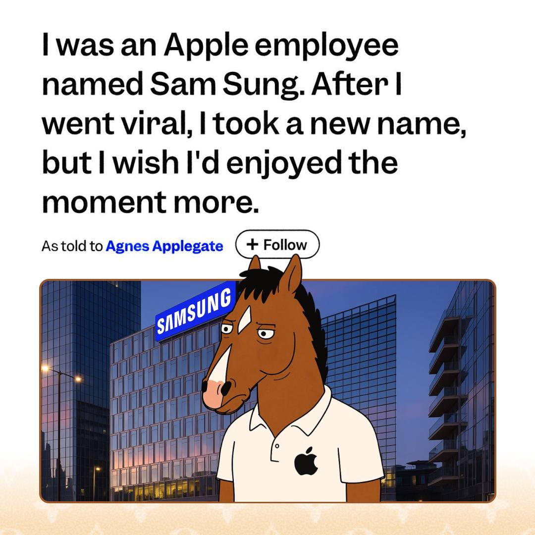 В компании Apple работал сотрудник по имени Sam Sung и ему запрещали представляться своим именем чтобы бренд не пересекался с конкурентом Парень уволился через год и изменил фамилию на Struan из за постоянного давления Те у кого Apple забрала зарядку не жалуйтесь