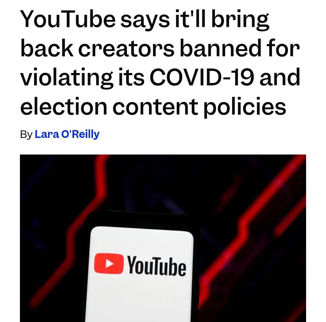 YouTube вернёт каналы которые были заблокированы из за нарушений по контенту о COVID 19 и выборах Если вы не в курсе во время пандемии платформа устроила настоящую чистку и удалила каналы которые нарушали её строгие правила по этим темам И вот только теперь YouTube меняет курс Они заявили что отменяют все связанные с COVID 19 и выборами ограничения на контент Платформа обещает вернуть каналы которые были заблокированы на фоне этих правил Ну прям очень вовремя конечно