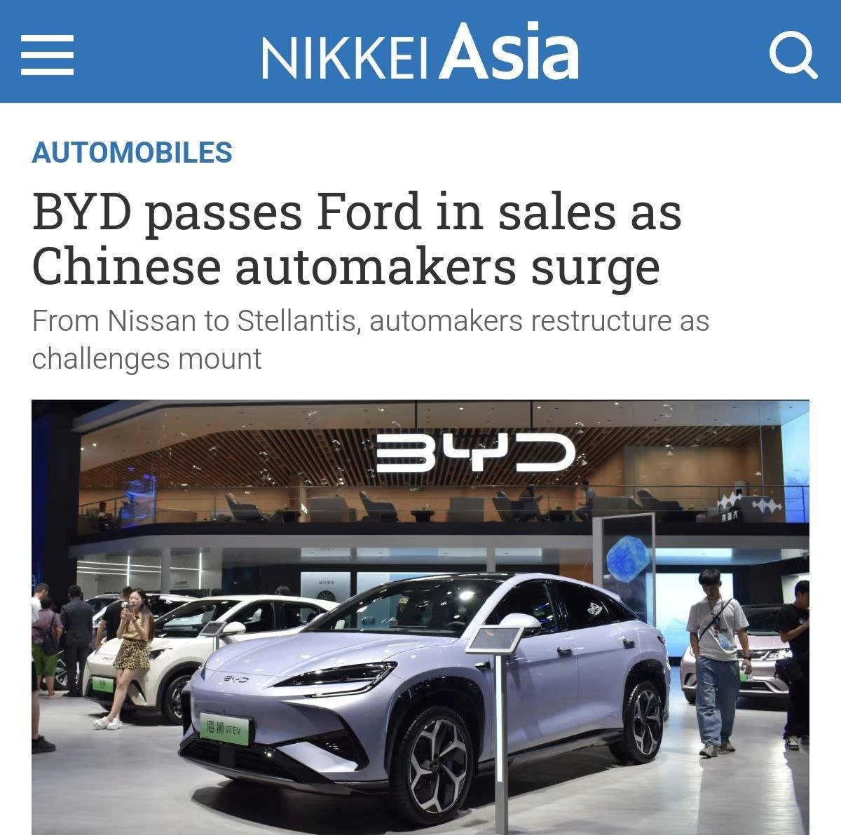 Китай впереди планеты всей: BYD обогнал Ford по продажам машин в 2024 году и стал 6-м  !  в мире по этому показателю.   В октябре китайцы обогнали Tesla по выручке, а сейчас впервые в истории продали 1+ млн машин за квартал.  Машины BYD купили уже 3.1 млн раз — на 38% больше, чем годом ранее, и на 62% больше, по сравнению с 2022 годом.  Самое время пересесть на машину китайских друзей.