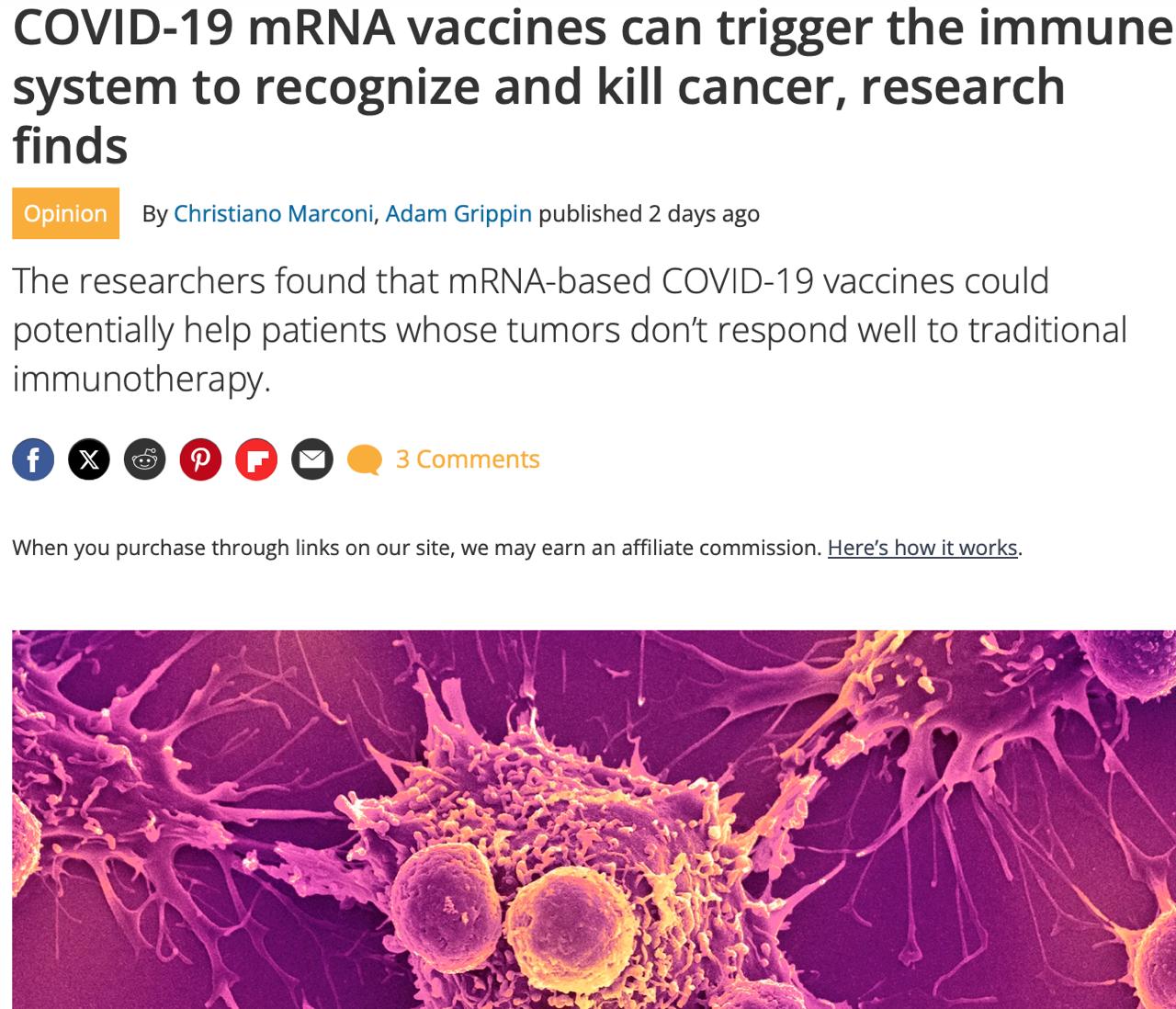 Учёные обнаружили неожиданную побочку у вакцины от ковида она может защищать от рака Препарат не только помогает бороться с вирусом но и тренирует иммунитет распознавать и уничтожать опухолевые клетки В итоге выживаемость пациентов выросла в пять раз Сейчас вакцину тестируют как возможное средство терапии онкозаболеваний Похоже чипировались не зря