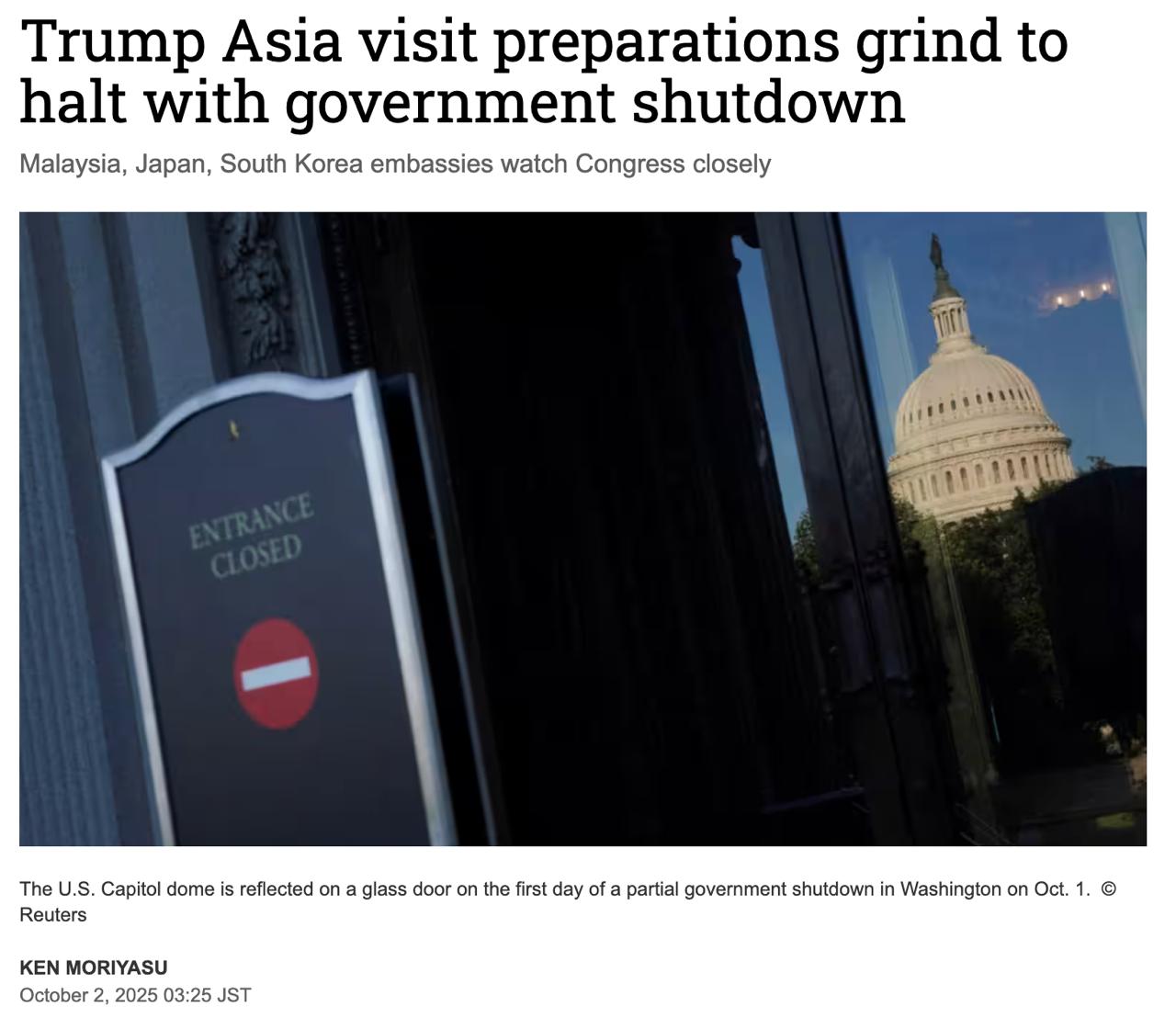 В ходе визита в Азию в конце октября Трамп может посетить демилитаризованную зону между Северной и Южной Кореями для возможной встречи с Ким Чен Ыном Издание Nikkei Asia пишет что некоторые ожидают такой шаг президента США Также в Южной Корее Трамп может встретиться с лидером Китая Си Цзиньпином хотя Пекин пока участие не подтвердил В Малайзии Трамп должен встретиться с премьером Индии Моди В Японии с ее новым премьером Хотя сейчас подготовка к визиту Трампа в Азию застопорилась из за шатдауна правительства Сайт Страна X Twitter Прислать новость фото видео Реклама на канале Помощь