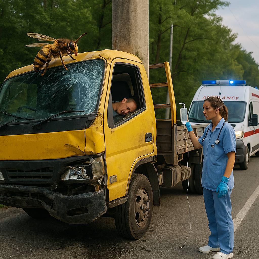 В Приморье шершень отправил водителя в столб и больницу  В Уссурийском округе шершень укусил водителя грузовика прямо за рулём. Мужчина потерял сознание и врезался в столб. Прохожие обнаружили его в тяжёлом состоянии рядом с разбитой машиной и вызвали медиков. Фельдшер из села Глуховка диагностировала отек Квинке и срочно ввела необходимые препараты. Благодаря быстрой реакции медиков мужчину удалось спасти, сейчас он проходит лечение в больнице.     / Реклама