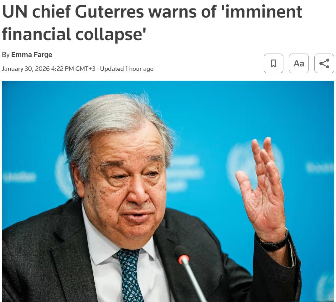Гутерреш заявил что ООН ждёт неминуемый финансовый крах если страны не начнут платить обязательные взносы По его словам задолженность членов организации достигла 1 6 млрд свыше 121 млрд рублей Ряд ключевых плательщиков не внесли взносы отметил Гутерреш Он добавил кризис усугубляется скоро ситуация ухудшится ещё больше  При этом Reuters пишет что ООН столкнулась с проблемами из за резкого сокращения добровольного финансирования крупнейшим донором США rusputnikmd 2