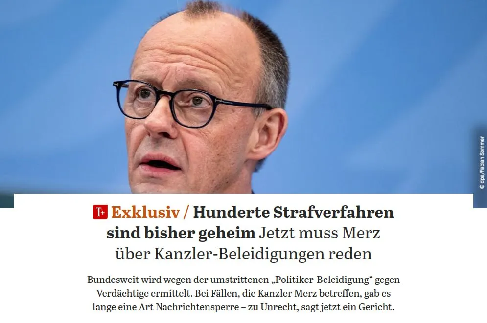 В Германии расследуют около 300 дел об оскорблениях в адрес Мерца Der Tagesspiegel По данным источников власти пытались не раскрывать детали включая число дел и участвующие прокуратуры Однако суд обязал обеспечить прозрачность Некоторые расследования сопровождались обысками часть из них позже была прекращена или признана неправомерной НАШИ РЕСУРСЫ Telegram Tik tok YouTube RUTUBE MAX