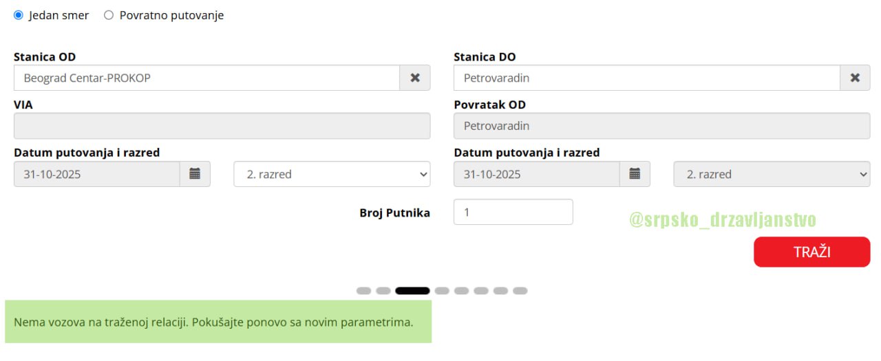 Митинг в Нови Саде поезда все таки отменены Как стало неофициально известно N1 Железные дороги Сербии внезапно прекратили продажу билетов в дневное время а машинистам поездов на станциях где они находились сообщили что поезда больше не будут ходить до дальнейшего уведомления На сайте Srbijavoz при выборе опции онлайн покупки билетов на 31 октября и 1 ноября и указании желаемых направлений например Београд Центар Петроварадин появляется уведомление о том что поездов по указанному направлению нет Канал Нови Сад Daily провел свое расследование Там же приводится форма для возврата уже купленных билетов Для тех кто не следил за текущей ситуацией причиной вероятно является крупный митинг памяти жертв обрушения навеса который 1 ноября пройдет в Нови Саде Подписывайтесь на канал Гражданство Сербии законы об иностранцах что нового  Поддержите наш труд донатом или реакцией     протесты транспорт