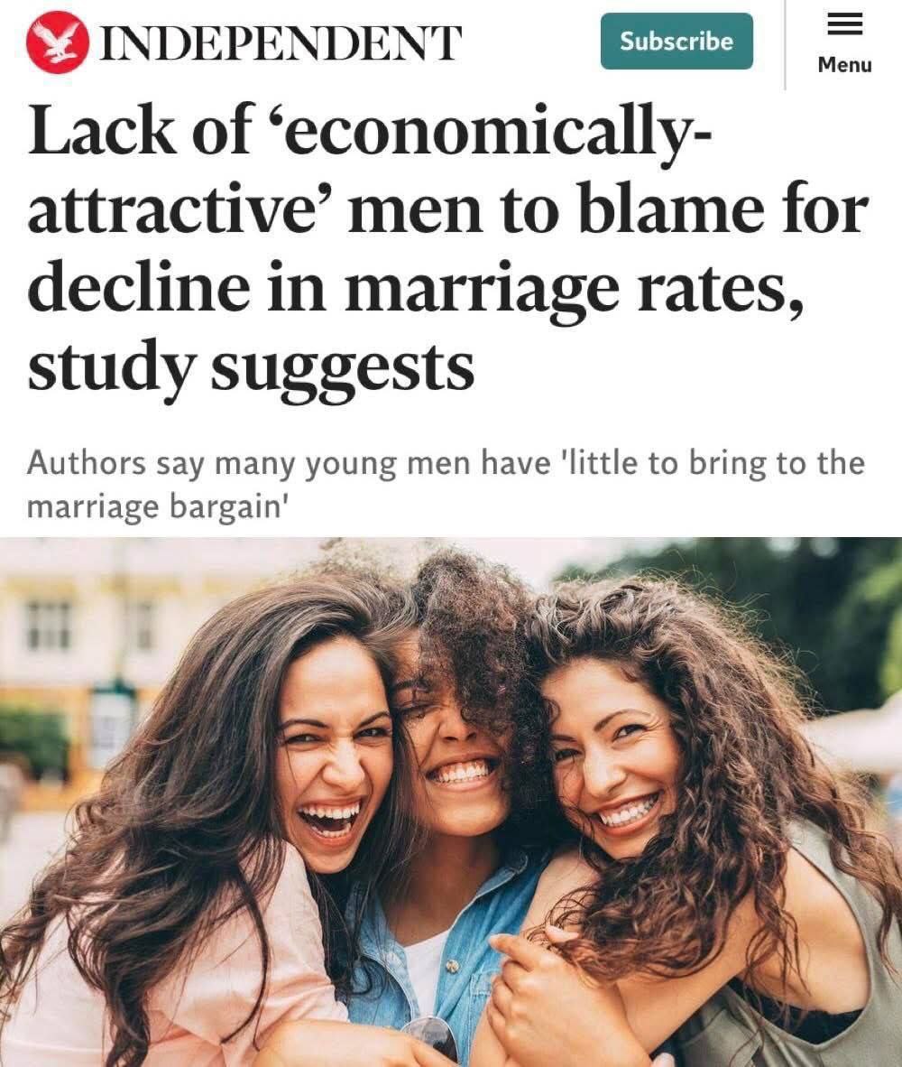 Почему люди не женятся Потому что в мире возник дефицит экономически привлекательных мужчин Именно его исследователи называют причиной снижения числа браков в развитых странах по всему миру Многим молодым мужчинам нечего предложить в качестве женихов В некоторых странах по опросам идеальный жених должен получать примерно на 58 выше чем реальные сегодняшние холостяки Однако по факту большинство молодых мужчин не имеют стабильную работу достаточный доход и перспективы для создания семьи Более половины опрошенных при этом согласны что мужчинам сложно строить отношения из за завышенных финансовых требований Кроме экономических причин на снижение числа браков влияют и другие факторы изменение социальных норм отказ от традиционных ролей женщины становятся самостоятельнее успешнее и это бывает непросто принять даже внутри пары рост популярности совместного проживания без регистрации отношений и стремление к личной свободе Получается замкнутый круг мужчины чувствуют давление от них ждут большего чем они уже делают а женщины ищут надежного партнера который знает чего хочет и может добиваться этого Олег Царёв Подписаться