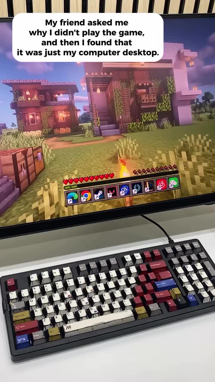 Блогер демонстрирует рабочий стол в стиле Minecraft с использованием Rainmeter и Wallpaper Engine