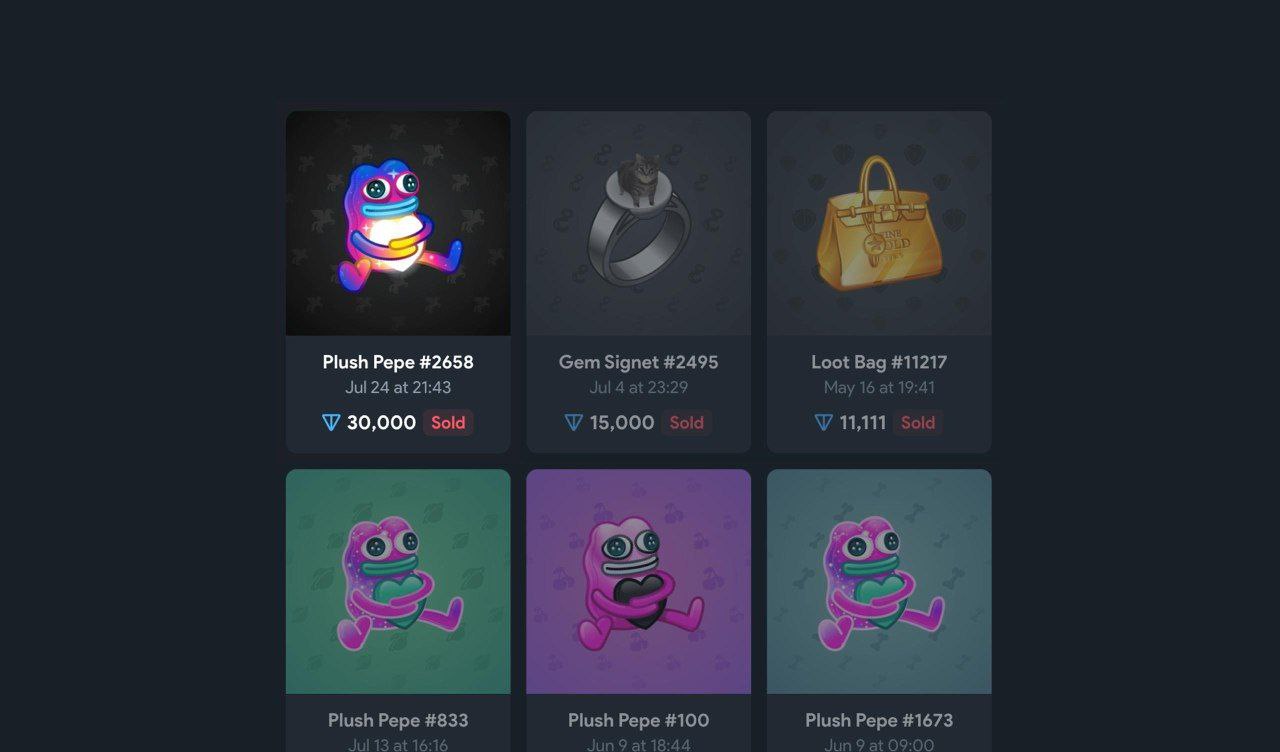 Одна из самых дорогих Plush Pepe  Вчера ночью на Fragment завершился аукцион на Plush Pepe Cozy Galaxy с чёрным фоном. Была сделана всего одна ставка, и подарок ушёл за 30 000 TON  ≈ 93 435 $ .  При этом изначально Pepe была куплена в январе всего за 25 $ — итоговая прибыль составила ≈ 93 410 $.