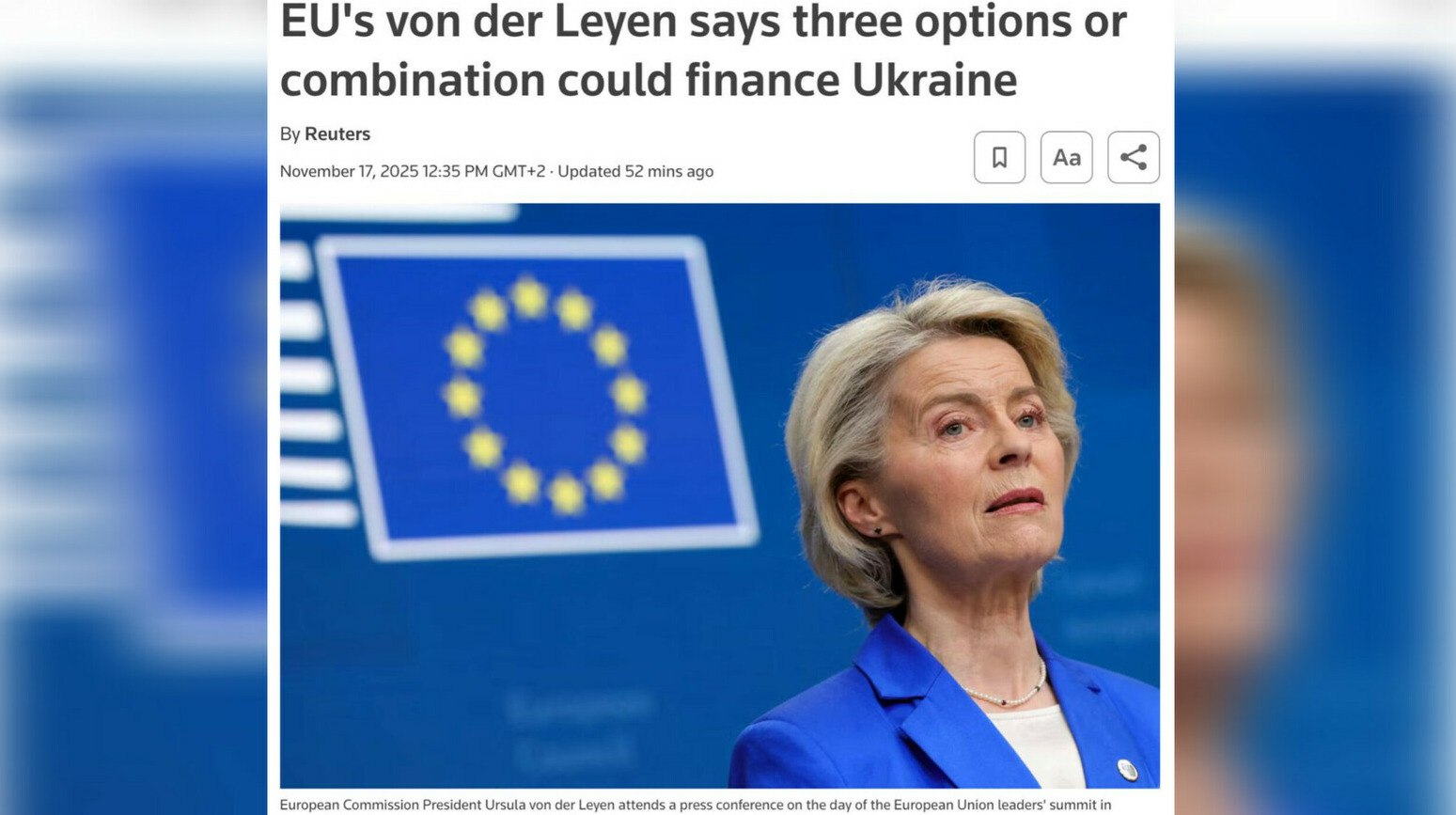 ЕС ищет 135 7 млрд евро для поддержки Украины до 2026 года Еврокомиссия предложила три варианта финансирования Украины на 135 7 млрд евро гранты от стран ЕС заимствования блока или кредит за счет российских активов передает ArbatMedia Прислать новость