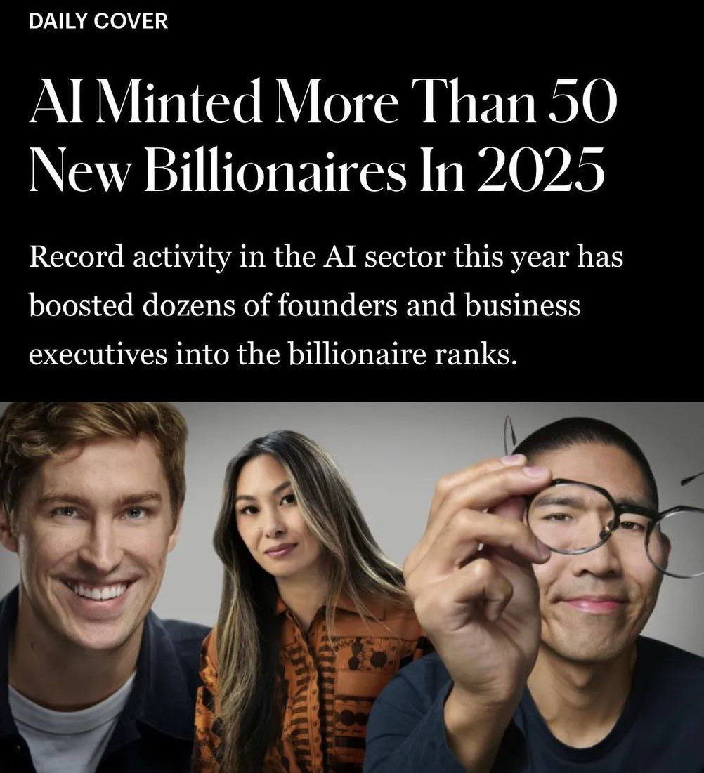 Индустрия искусственного интеллекта в этом году создала больше миллиардеров чем крипта и нефть одновременно По данным Forbes за год ИИ сектор создал более 50 новых миллиардеров banksta