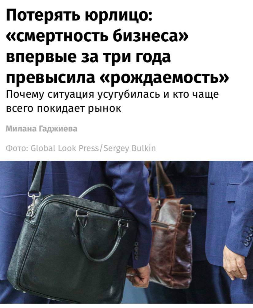 С начала года «смертность бизнеса» почти в 1,5 раза превысила его «рождаемость» — это произошло впервые с момента, когда иностранные компании начали покидать рынок, пишут «Известия».  Чаще всего закрывали предприятия в торговле, строительстве и обрабатывающей промышленности. Также прекращают работать автодилеры — на фоне снижения спроса — и микрофинансовые организации. Кроме того, некоторые иностранные компании, решившие уйти еще в 2022-м, завершили ликвидацию юрлиц только сейчас — например, H&M.  Основные причины — рост налоговой нагрузки, высокая ключевая ставка и активизация ФНС в борьбе с фирмами-однодневками и схемами дробления.