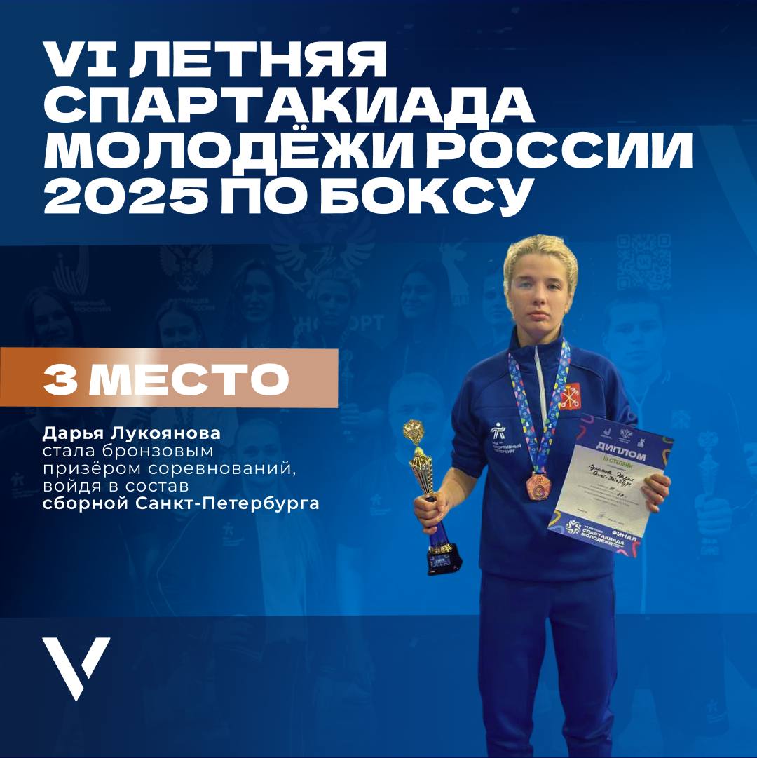 С 29 июня по 6 июля в Москве проходила VI Летняя Спартакиада молодёжи России-2025 по боксу Студентка Военмеха - Дарья Лукоянова А113С представляла Санкт-Петербург в составе сборной команды города. Даша отлично продемонстрировала свои навыки и заняла 3 место! Поздравляем спортсменку с этим достойным результатом и желаем дальнейших побед!