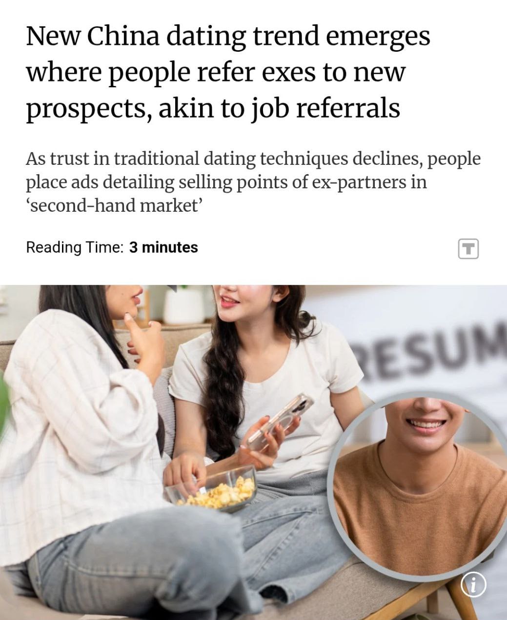 В Китае бывших теперь рефералят новым партнёрам как кандидатов на вакансию Корпоративная культура добралась до дейтинга и зумеры стали составлять на эксов настоящие резюме типа такого Рост 185 см работа в госкомпании эмоционально стабилен состояние товара 90 новый разрыв из за расстояния Прилагается инструкция любит соевое молоко скрипит зубами во сне дуется полчаса Тренд взорвал соцсети потому что китайцы устали от обмана в дейтинг приложениях Зачем рисковать с незнакомцами если можно взять протестированного бывшего с хорошим резюме Схему оценили и миллениалы СМИ рассказали про даму которая хочет развестись и ищет кому бы отдать качественного б у мужа Любовь превратилась в барахолку только вместо iPhone продают бывших с гарантией
