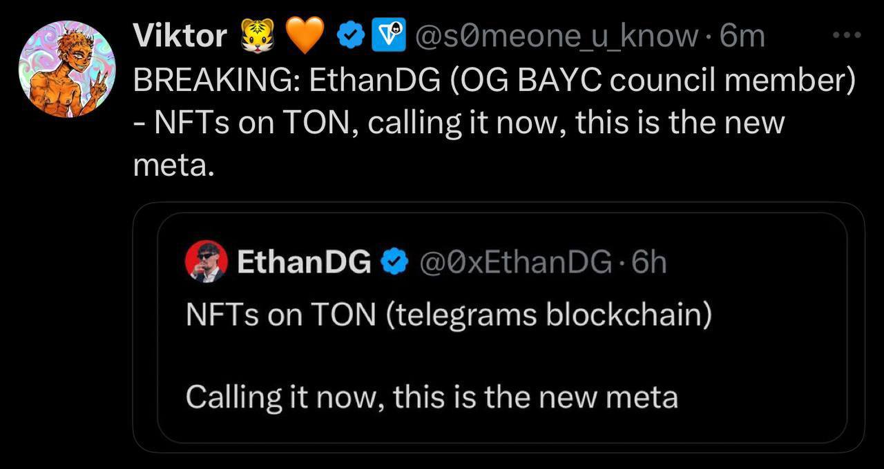 NFT в Telegram - новая Meta    Создатель Обезьян считает, что стикеры продвинут блокчейн на новый уровень. Тоже самое говорили Пингвины совсем недавно, что NFT на Тон сделают тоже самое, что сделали мемы на Солане… интересно     Верим?    - Да   - Нет