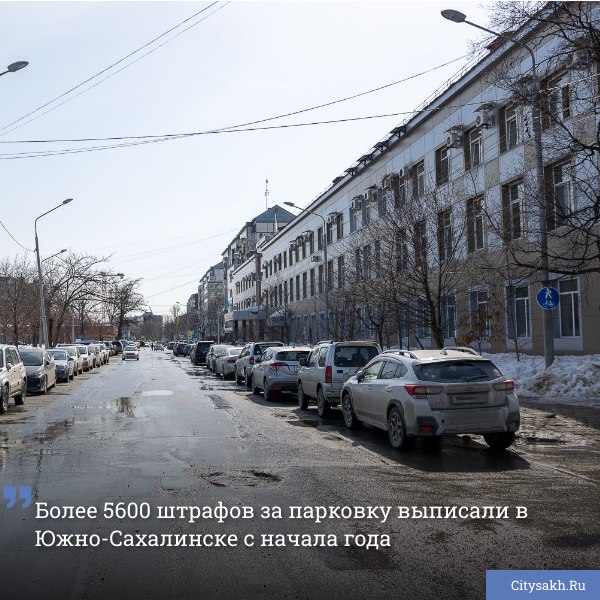 С начала 2025 года в Южно-Сахалинске было зафиксировано более 5600 нарушений правил парковки. Большая часть из них — 5207 постановлений оформили сотрудники сахалинской Госавтоинспекции, а еще 456 нарушений было выписано административной комиссией Южно-Сахалинска.