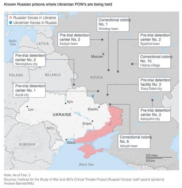 Российским военным дали карт-бланш на пытки украинских военнопленных, - WSJ  Сообщается, что после полномасштабного вторжения РФ тюремные сотрудники получили разрешение на жестокую пытку украинских военнопленных.  Заключенные подвергались ударам электрошокеров, им отказывали в медицинской помощи, что приводило к ампутациям и смертельным инфекциям.