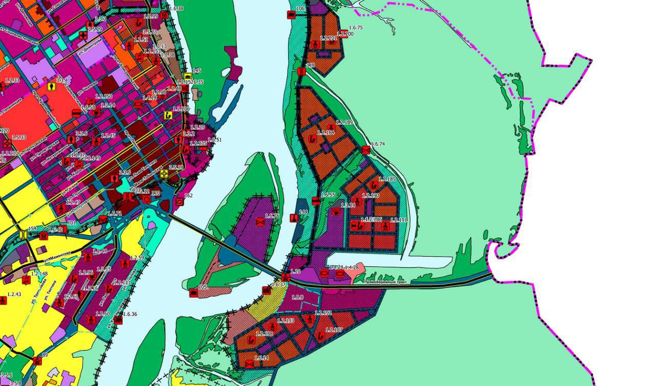 Остров Помазкин и Правобережный тракт отдадут под жилую застройку  Согласно генплану, до 2040 года часть острова займет жилье, оставшуюся - коммерция, зона отдыха с причалом.   По сторонам Правобережного тракта вырастут 27 кварталов с многоэтажками и высотками, три квартала смешанной и общественно-деловой застройки. Также будут парки, скверы, бульвары и зона отдыха с причалом. Не забыли проектировщики и про социальные объекты: запланированы 6 детсадов, 5 школ, центр культуры и досуга с библиотекой, 2 спортивных комплекса  один – с бассейном, второй – с ледовой ареной .  А еще новые кварталы будут соединены со Старым мостом дорогой.   Зону гребного канала тоже ждет застройка.    Амител
