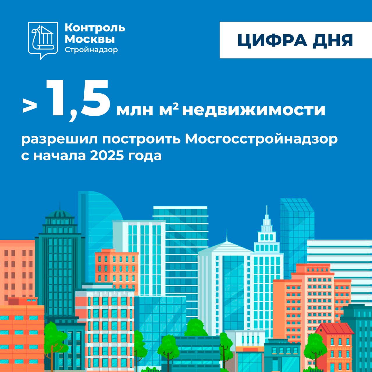 За два месяца 2025 года в Москве одобрено строительство более 1,5 млн м² недвижимости   «С начала года Комитет оформил 66 разрешений, позволяющих застройщикам возвести в Москве 1,5 млн м² недвижимости различного назначения. В том числе в городе построят 17 многоквартирных домов суммарной жилой площадью 536 тысяч м²», – отметил председатель Мосгосстройнадзора Антон Слободчиков.    В новых жилых комплексах предусмотрено создание необходимой социальной инфраструктуры - с января уже разрешено строительство пяти образовательных объектов.      Кроме того, в разных округах Москвы появятся шесть офисных зданий общей площадью 132 тысячи м² и торговый центр площадью 20 тысяч м²  в Краснопахорском районе ТиНАО.