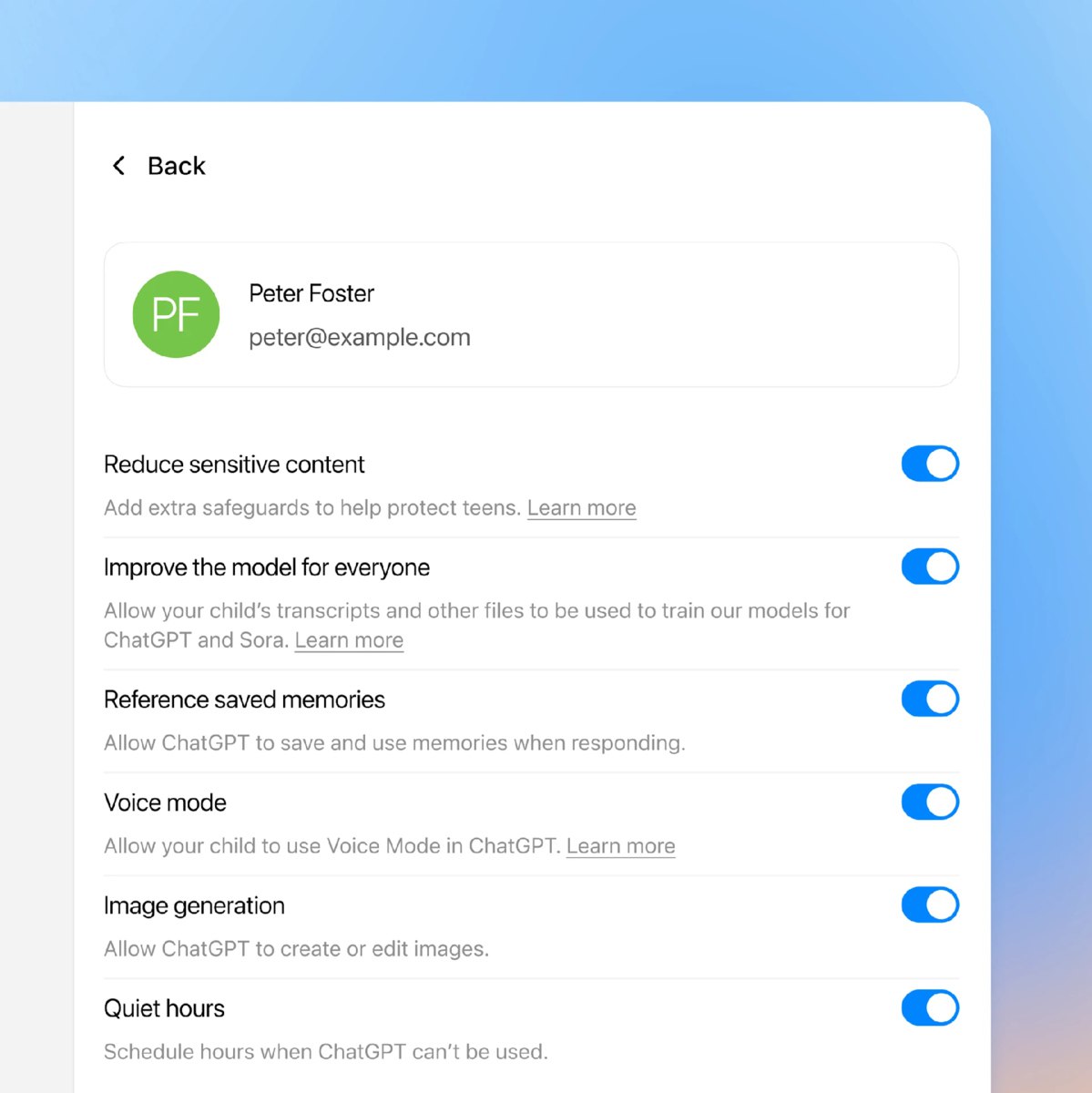 OpenAI добавила для всех пользователей функцию родительского контроля в ChatGPT Родители смогут отключить в аккаунте ребёнка голосовой режим генерацию изображений и память и настроить тихие часы в которые он не сможет использовать чат бота Сотрудники поддержки будут связываться с родителями если подростку угрожает опасность vc ru chatgpt 2244316
