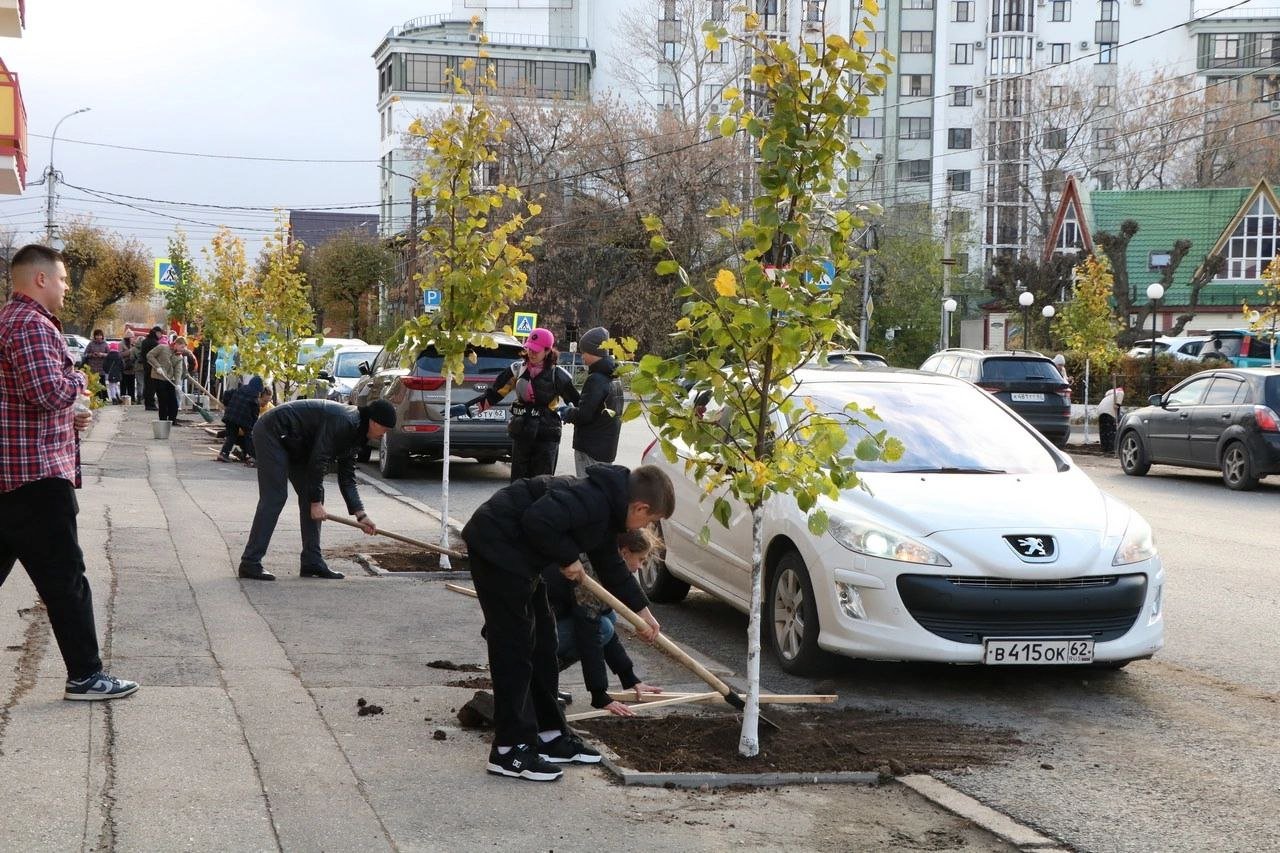 В Рязани продолжается комплексное озеленение города.  Во всех районах областного центра проходят акции по высадке деревьев. В них принимают участие сотрудники органов власти, активисты, студенты и все неравнодушные граждане.    Сегодня деревья высадили ученики школы №1 вместе с родителями и сотрудники ДБГ. На улице Право-Лыбедской появилось около 20 лип, а на Ряжском шоссе – 32. Подросшие деревья сделают городскую среду комфортнее.   В рамках комплексного озеленения Рязани уже было высажено более 100 лип на Московском шоссе – въезд в город благоустраивали студенты рязанских учебных заведений, жители микрорайона Дягилево, члены молодежного совета администрации. Акции по озеленению города будут продолжены в рамках осеннего посадочного периода.