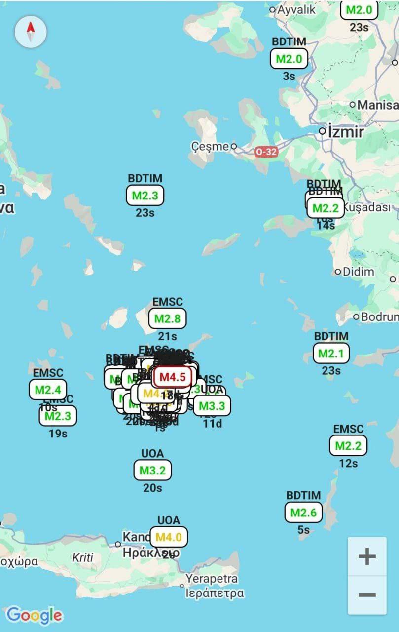 За последние 48 часов в Эгейском море произошло более 200 землетрясений.