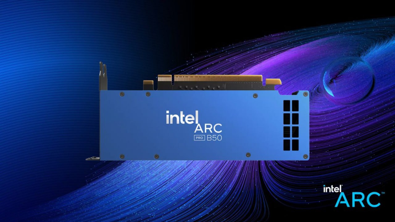 Intel выпустила профессиональную видеокарту ARC Pro B50 Компактная новинка без доп питания уже получила первые обзоры Характеристики GPU BGM G21 16 ядер Xe2 16 ГБ GDDR6 128 бит 224 ГБ с TDP 70 Вт PCIe 5 0 x8 Двухслотовый турбинный кулер Цена 349 Потянет конкуренцию с NVIDIA и AMD в сегменте рабочих лошадок Участвуй в розыгрыше 3 х ИГРОВЫХ ПК Наши каналы Intеl