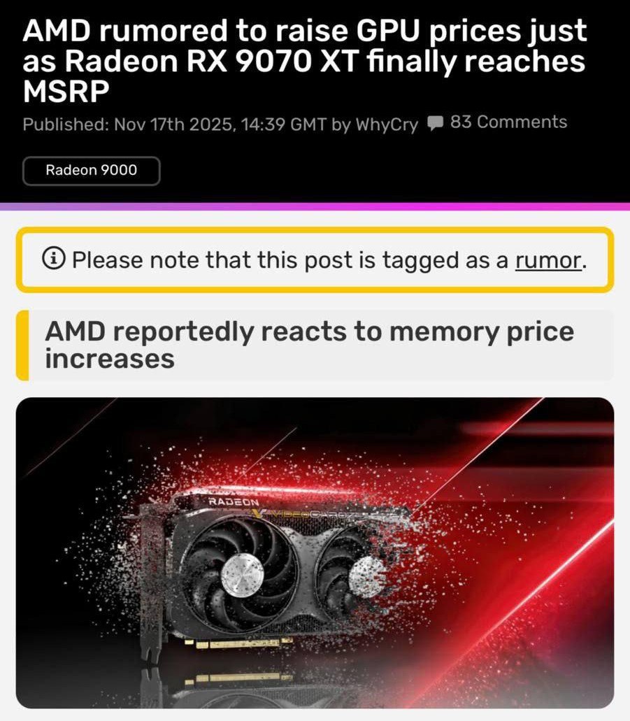 Цены на видеокарты скоро взлетят СМИ сообщают что AMD уже уведомила партнёров о повышении цен на все чипы текущего поколения а инсайдеры что NVIDIA сделает то же самое в начале 2026 года Всё из за роста стоимости DRAM памяти которая используется во всех современных графических процессорах Прямой эфир