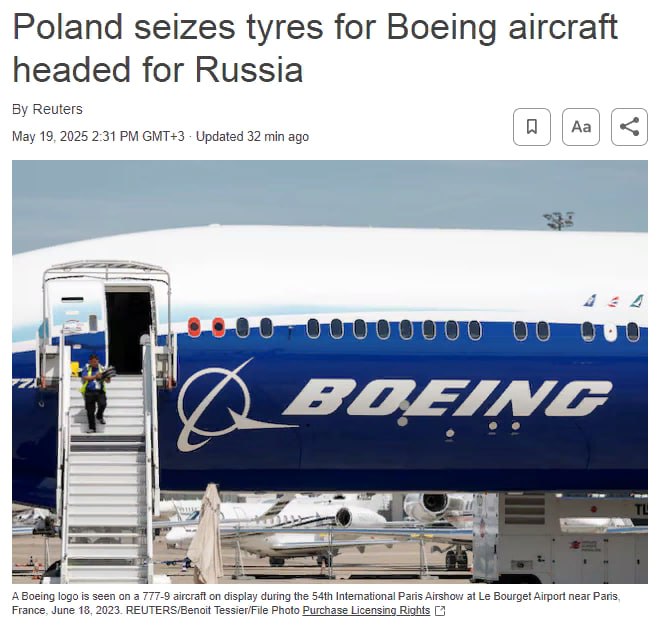 Польша конфисковала 5 тонн шин, направлявшихся в Россию для самолетов Boeing — Reuters Читать далее #AFLT