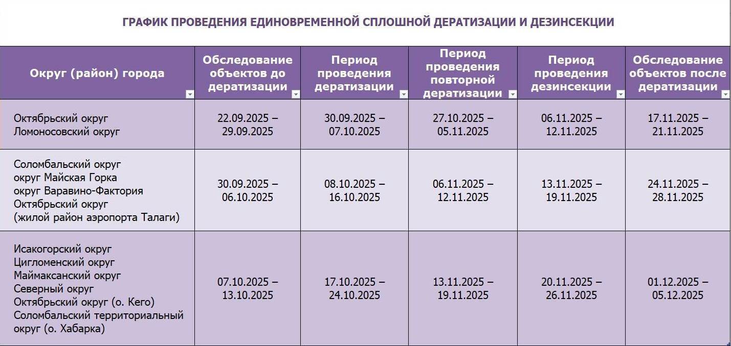 В центральных округах начинается повторная дератизация не оставляйте собак без присмотра выгуливайте их на поводке Сплошная дератизация в этом году проводится уже второй раз и включает несколько этапов Это обследование территорий первая дератизация через двухнедельный перерыв вторая дератизация а также дезинсекция уничтожение насекомых которые остались после смерти грызунов С 26 октября повторная дератизация начнется в Октябрьском и Ломоносовском округах Она продлится по 5 ноября Затем повторная обработка начнется в Соломбале Майской горке округе Варавино Фактория и в Талажском авиагородке С 11 ноября в Исакогорском Цигломенском Маймаксанском Северном округах и на островах Кего и Хабарка