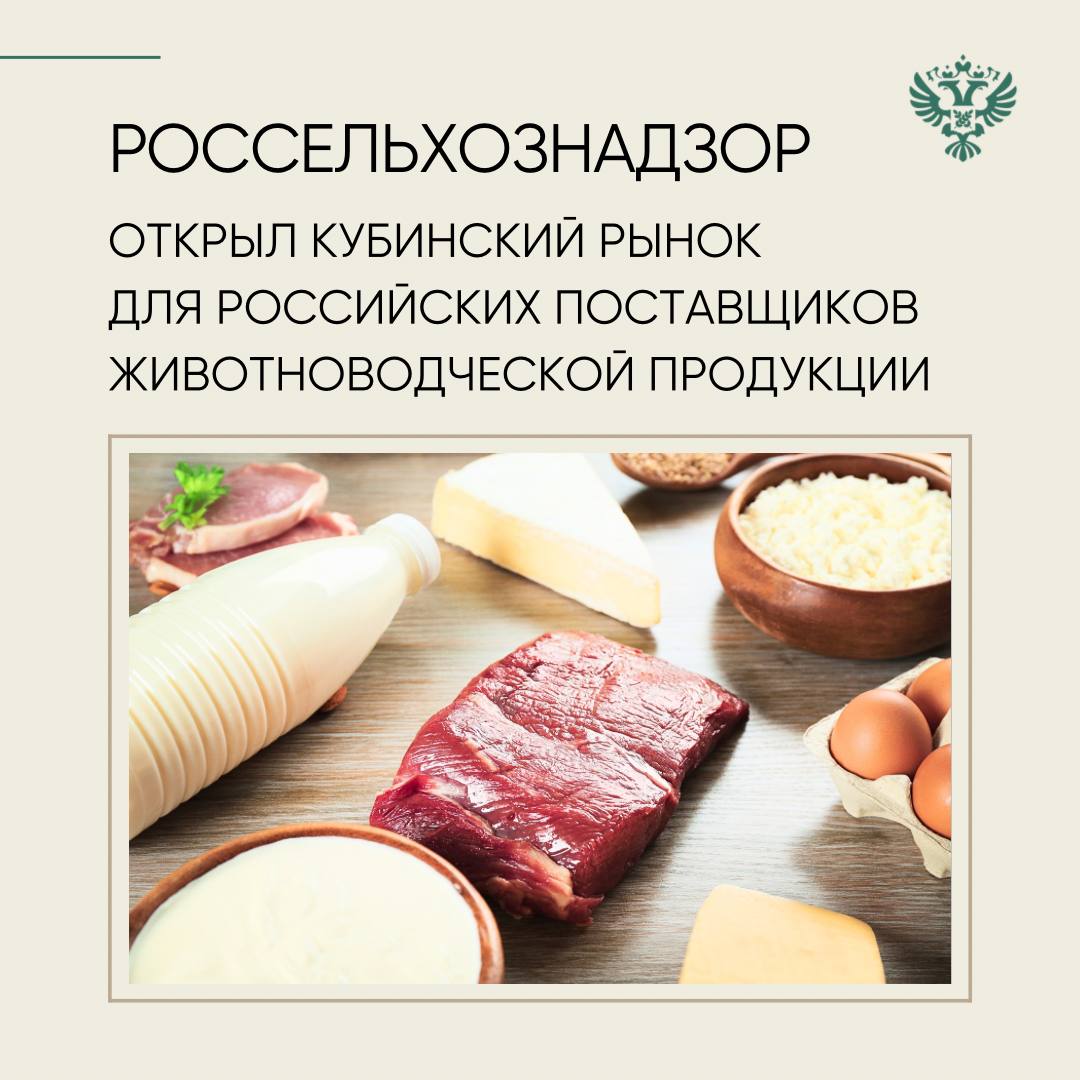 В результате работы Россельхознадзора по открытию зарубежных рынков, а также на основании аудита, проведенного Национальным центром здоровья животных Кубы в 2024 году, кубинская сторона признала российскую систему проверки, контроля и надзора за производством пищевых продуктов животного происхождения, предназначенных для потребления человеком.      Российские предприятия по производству мяса птицы, свинины, говядины и молочной продукции, включенные в реестр экспортеров ФГИС «ВетИС» компонента «Цербер» по Кубе, могут беспрепятственно поставлять свои продукты на рынок этой страны.